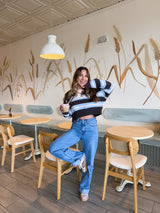 Chocolate Blueberry Striped Crop Sweater