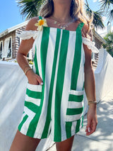 Summer Girl Striped Denim Romper - Green