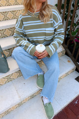 Matcha Please Green & Blue Stripe Sweater