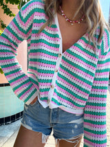 Pastel Lover Striped Crochet Cardigan