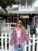 Strawberry Mocha Striped Cardigan