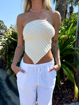 It Girl Scarf Hem Knit Tube Top - Cream