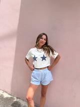 Seeing Stars Denim Patchwork Crop Top