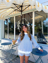 Coffee Run Blue Stripe Mockneck Set