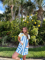 Summer Girl Striped Denim Romper - Blue