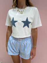 Seeing Stars Denim Patchwork Crop Top