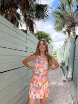 Golden Petal Jacquard Strapless Mini Dress