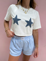 Seeing Stars Denim Patchwork Crop Top