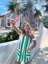 Summer Girl Striped Denim Romper - Green