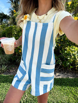 Summer Girl Striped Denim Romper - Blue