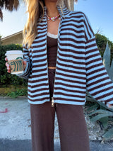 Brown Sugar Striped Zip Up Knit Jacket