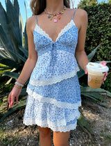 Petals & Lace Blue Mini Dress