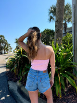 It Girl Scarf Hem Knit Tube Top in Pink