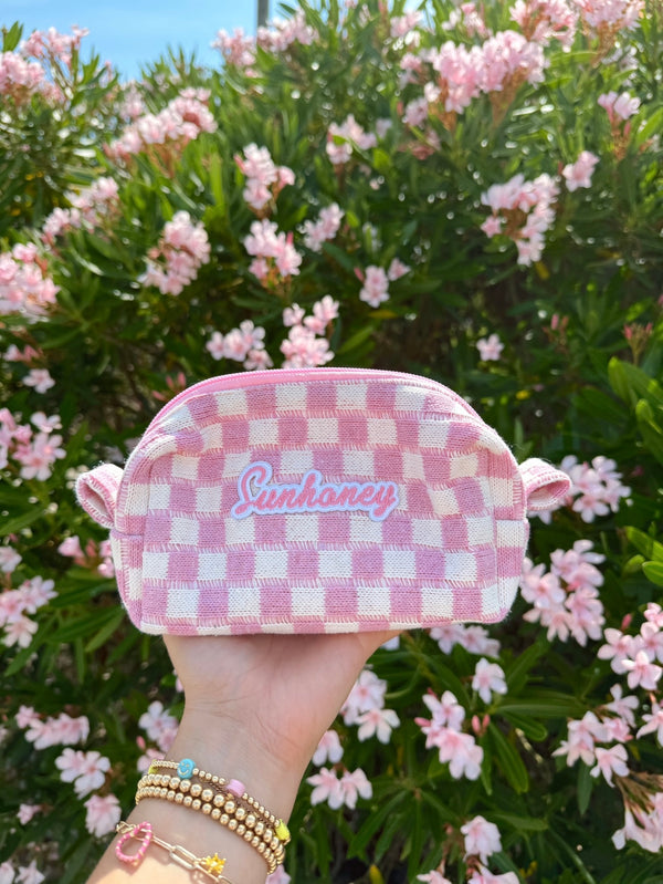 Sunhoney Pink Checkered Cosmetic Bag