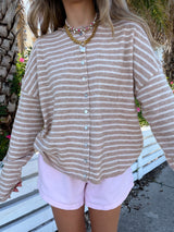 Sunhoney Girl Striped Cardigan -Taupe/Cream