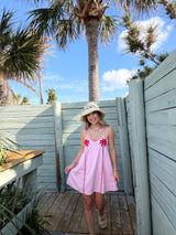 Keep Palm Embroidered Pink Linen Mini Dress