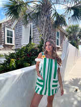 Summer Girl Striped Denim Romper - Green