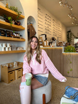 Prep Girl Pink Striped Half Zip Up