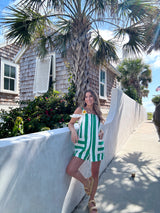 Summer Girl Striped Denim Romper - Green