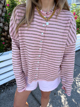 Sunhoney Girl Striped Cardigan-Pink/Taupe