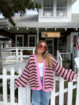Strawberry Mocha Striped Cardigan