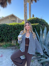 Brown Sugar Striped Zip Up Knit Jacket