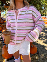 Sugar & Spice Striped Pink Cardigan
