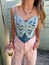 You Give Me Butterflies Denim Crop Top