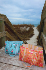 Sunhoney Quilted Tote Bag - Blue Striped