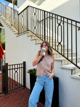 Effortless Beige Sleeveless Cardigan