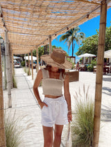 womens crop smocked top