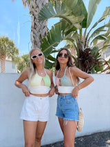 Split Decision Colorblock Halter Cop Top - Lime