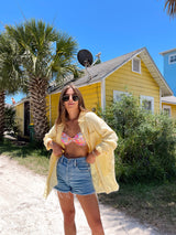 womens yellow cotton button up top