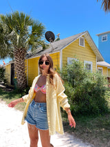 womens yellow cotton button up top