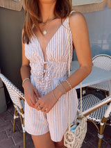 womens beige and white vneck romper