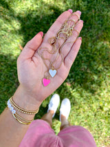 womens pink and white heart necklace