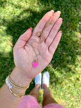 womens pink heart necklace