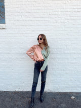 womens colorblock long sleeve satin bodysuit