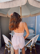 beige and white striped romper