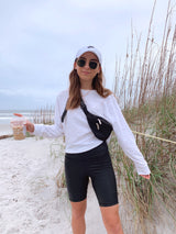 womens black foiled biker shorts