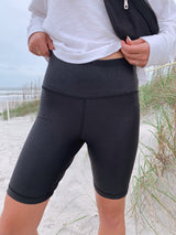 womens foiled black biker shorts