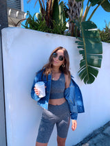 womens grey ribbed activewear set