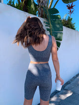 womens grey biker shorts activewear set