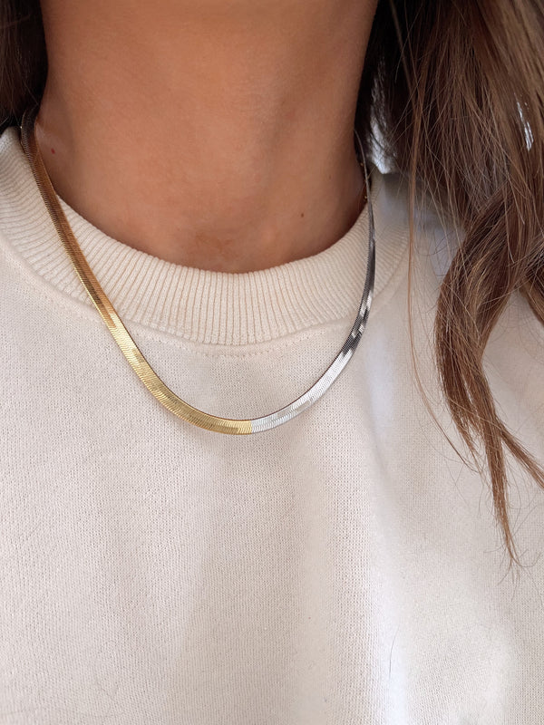 gold and silver herringbone necklace