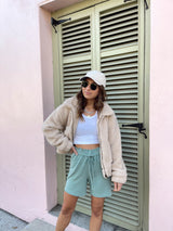 womens bermuda sage green sweat shorts
