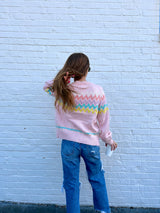 womens pink holiday christmas chevron sweater
