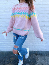 womens pink holiday christmas chevron sweater