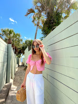 womens white elastic waist linen pants