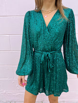 womens emerald green sequin romper