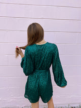 womens emerald green sequin romper